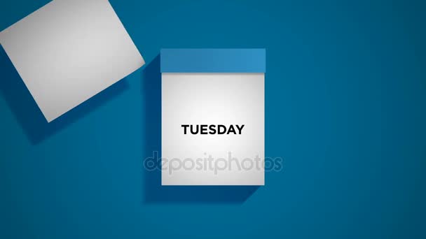 Blue weekly calendar on a blue background with pages tearing off — Stock Video