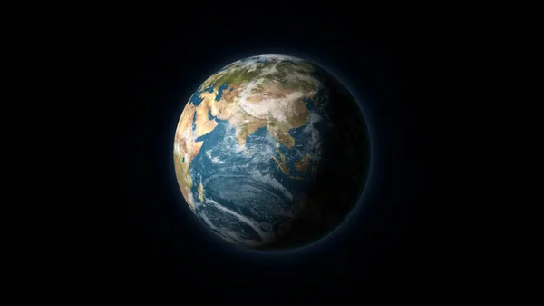 Gerçekçi dünya Asya üzerinde siyah bir arka plan üzerinde ortalanmış — Stok fotoğraf