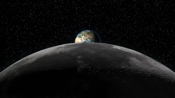 Earth rising over Moon horizon — Stock Photo, Image