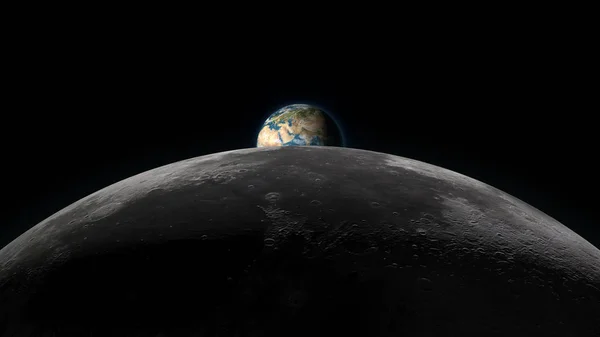 Earth rising over Moon horizon — Stock Photo, Image