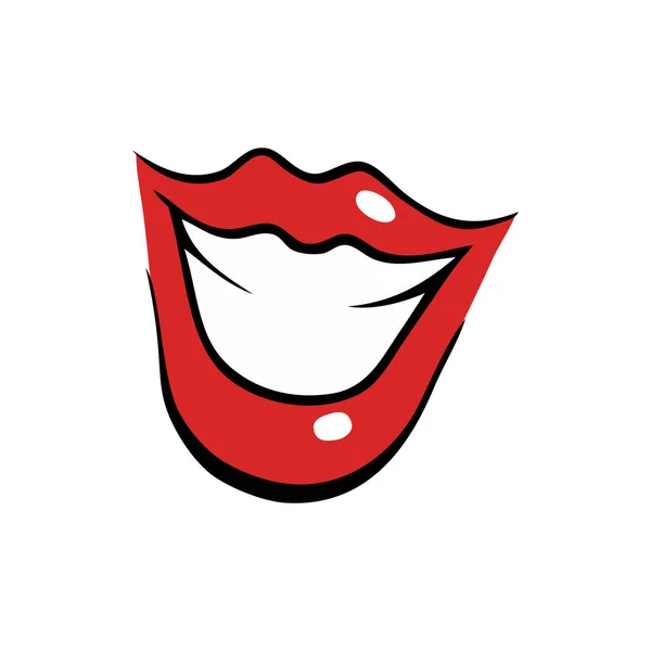 Boca feminina sorridente com lábios vermelhos —  Vetores de Stock