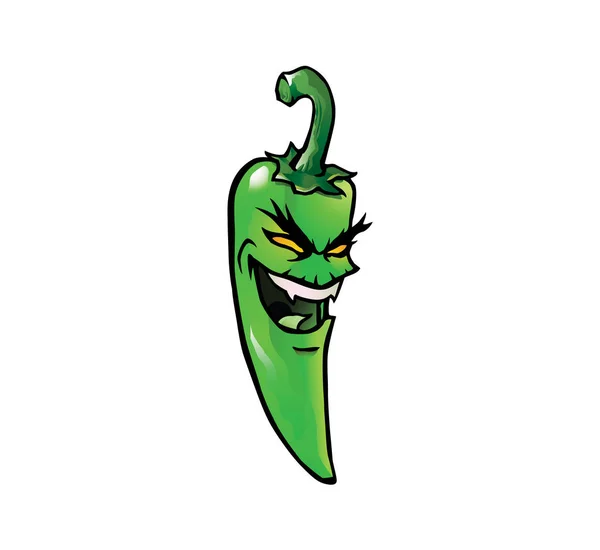 Evil green hot chili pepper — Stock Vector