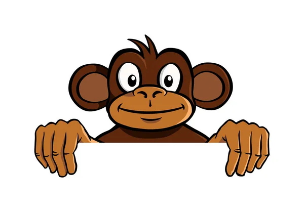 Усміхнена мавпа тримає невидиму рамку — стоковий вектор