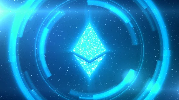 Μπλε Ethereum σύμβολο στο χώρο φόντο με στοιχεία Hud. — Φωτογραφία Αρχείου