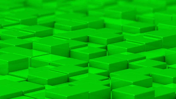 Rejilla de cubos verdes. Un tiro medio. Imagen de fondo generada por computadora 3D . — Foto de Stock