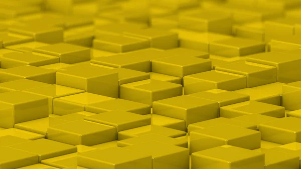Grille de cubes jaunes. Un tir moyen. Image de fond générée par ordinateur 3D . — Photo