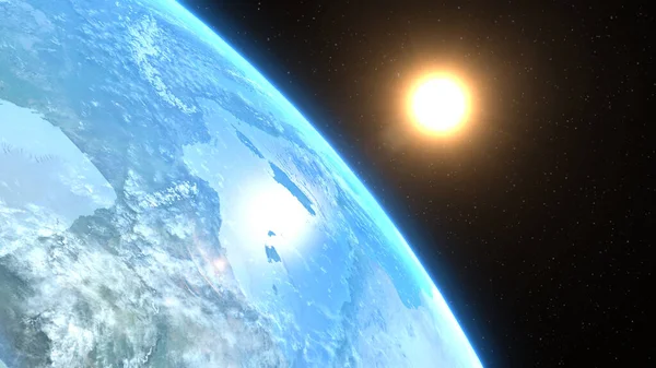 Bella alba sul pianeta Terra, illustrazione 3D — Foto Stock