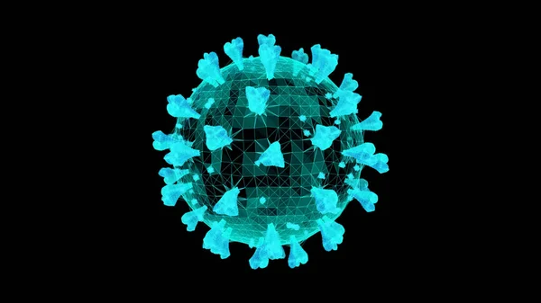 Ramka Przewodowa Pojedynczej Cząstki Koronawirusa Czarnym Tle — Zdjęcie stockowe
