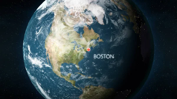 从空间看到的美国马萨诸塞州波士顿在地球上的位置的三维图解 — 图库照片#