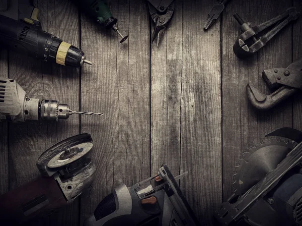 Elektrische hand tools (schroevendraaier boor zag jigsaw jointer) top v — Stockfoto