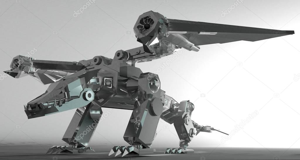 3d render of a metallic robot dragon