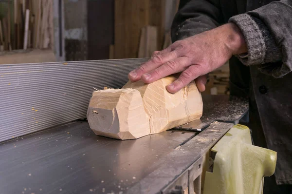 Carpenter at work, jointing of wood — Stock Photo, Image