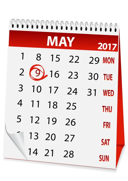 Calendario delle icone per il 9 maggio 2017 — Vettoriale Stock