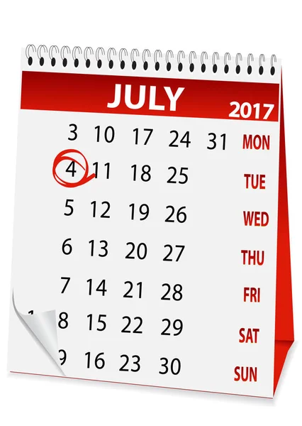 Calendario icono para julio 4 2017 — Archivo Imágenes Vectoriales