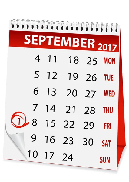 Ikonen Kalender för September 1 2017 — Stock vektor