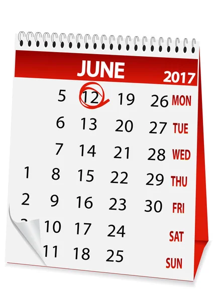Calendario icono para junio 12 2017 — Vector de stock