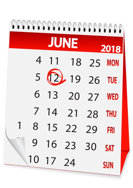 Calendario icono para junio 12 2018 — Vector de stock