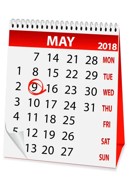 Calendario icono para el 9 de mayo de 2018 — Archivo Imágenes Vectoriales