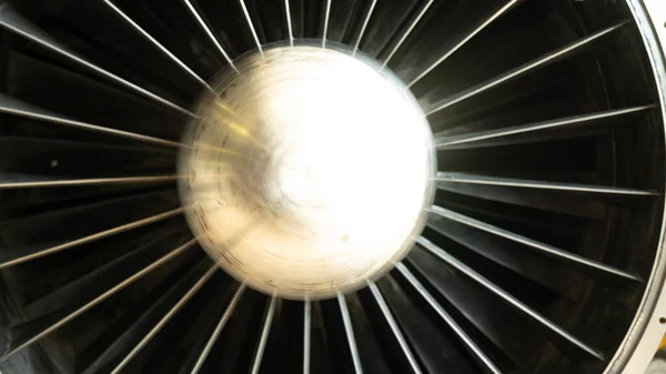 Jet engine of an airplane. Turbine blades.