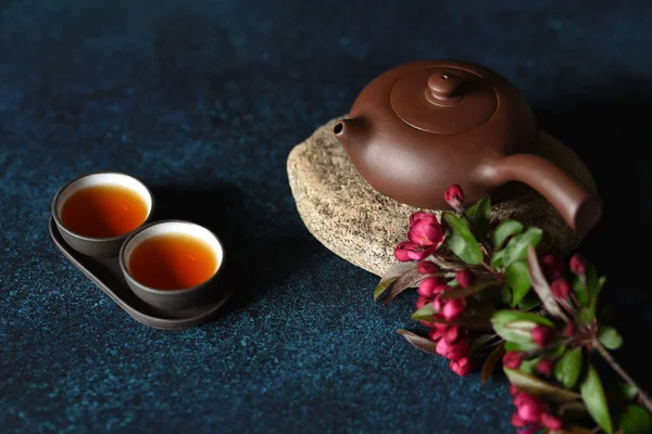Японский Традиционный Чайник Две Чашки Чайной Церемонии Чаепитие — стоковое фото
