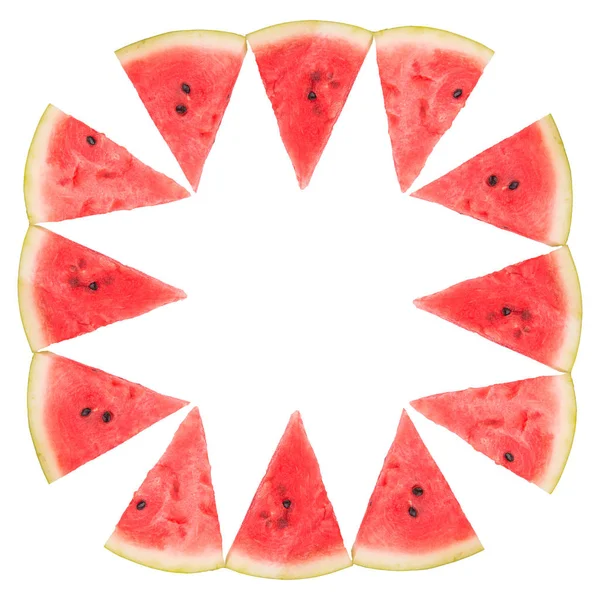 Frame of watermelon slices on white — Stock Photo, Image