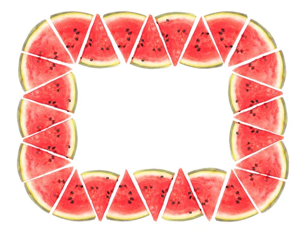 Прямоугольная рама с арбузными ломтиками, изолированная на белом — стоковое фото