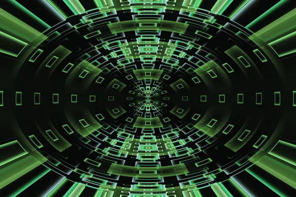 Abstracte fractal design met lichten of Vensters in een donkere tunnel — Stockfoto