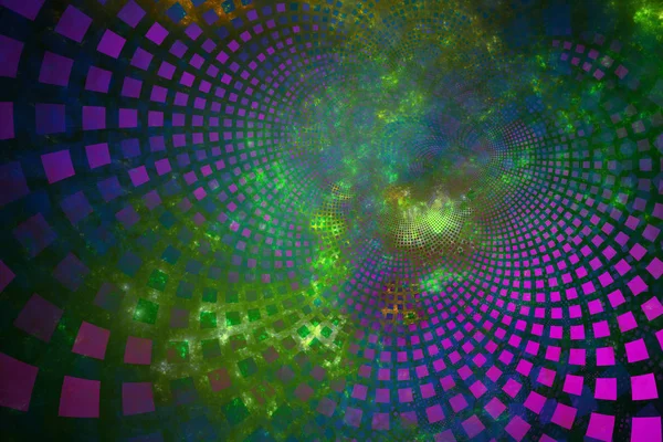 Fractal tiles curving out through plasma clouds — Stock Photo, Image