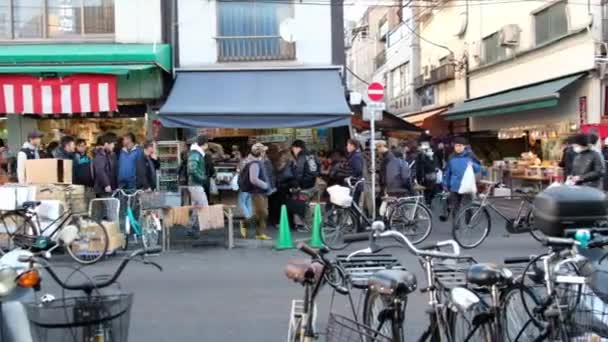 Visitors People Mingling Walking Morning Scene Tsukiji Outer Market Tokyo — Stock Video