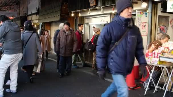 Turystów Podróżnych Targu Tsukiji Tokio Japonia — Wideo stockowe