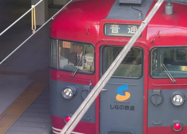 Comboio Que Chega Plataforma Estação Ferroviária Matsumoto — Fotografia de Stock