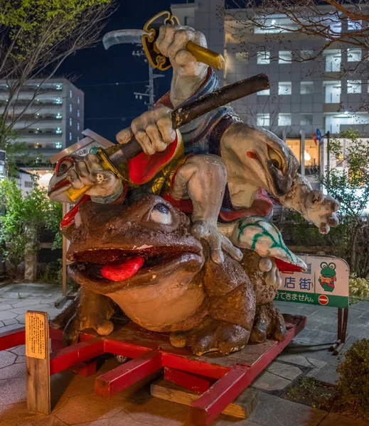 Statua Rana Nawate Dori Frog Street Matsumoto City Giappone Notte — Foto Stock