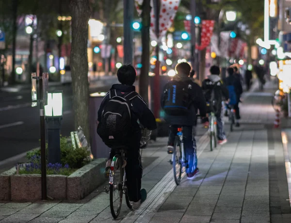 Giovani Bicicletta Strada Della Città Matsumoto Giappone Notte — Foto Stock