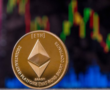 Ethereum para karşı bulanık grafik arka planı
