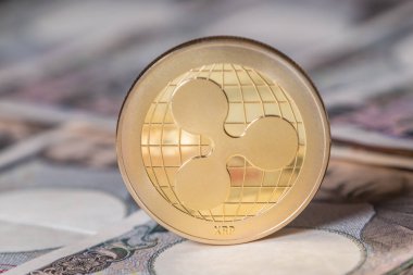 Rippple para cryptocurrency Japon Yen banka notları.