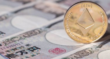 Ethereum para cryptocurrency Japon Yen banka notları.