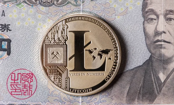 日本円紙幣の Litecoin Cryptocurrency — ストック写真