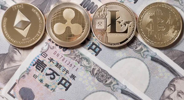 Crypto Monnaie Populaire Sur Les Billets Banque Japonais Yen — Photo