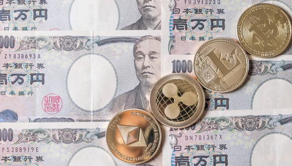 Popularne Kryptowaluta Japoński Jen Banknoty — Zdjęcie stockowe