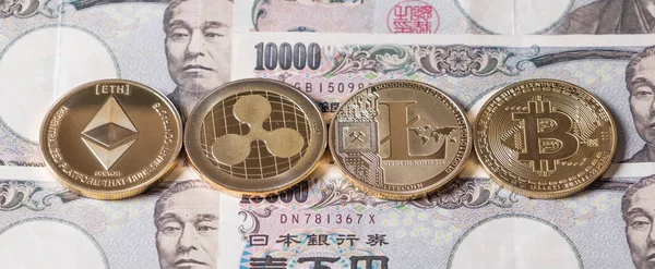 Popularne Kryptowaluta Japoński Jen Banknoty — Zdjęcie stockowe
