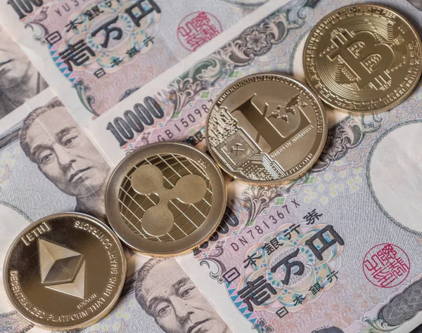 Crypto Monnaie Populaire Sur Les Billets Banque Japonais Yen — Photo