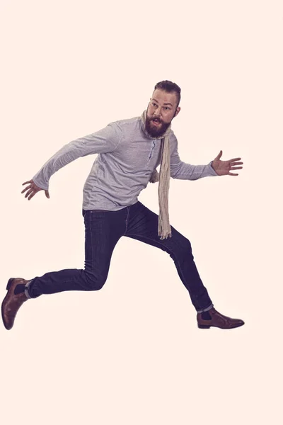 Successful Man Jumping Air Isolated White — Stock Photo, Image