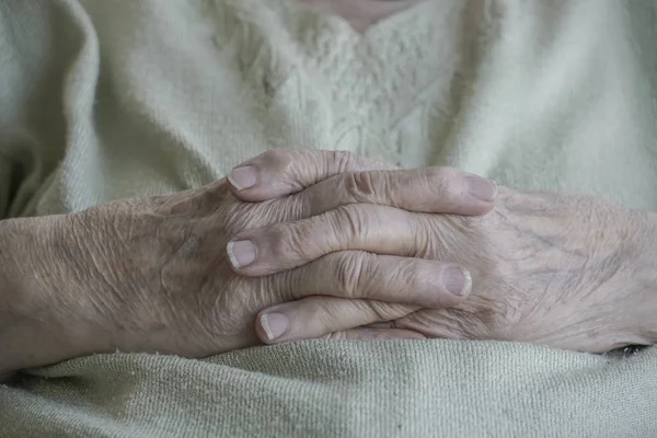 wrinkled hands of a senior woman