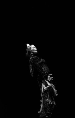 Barcelona, İspanya'da sahnede performans kadın flamenko dansçısı