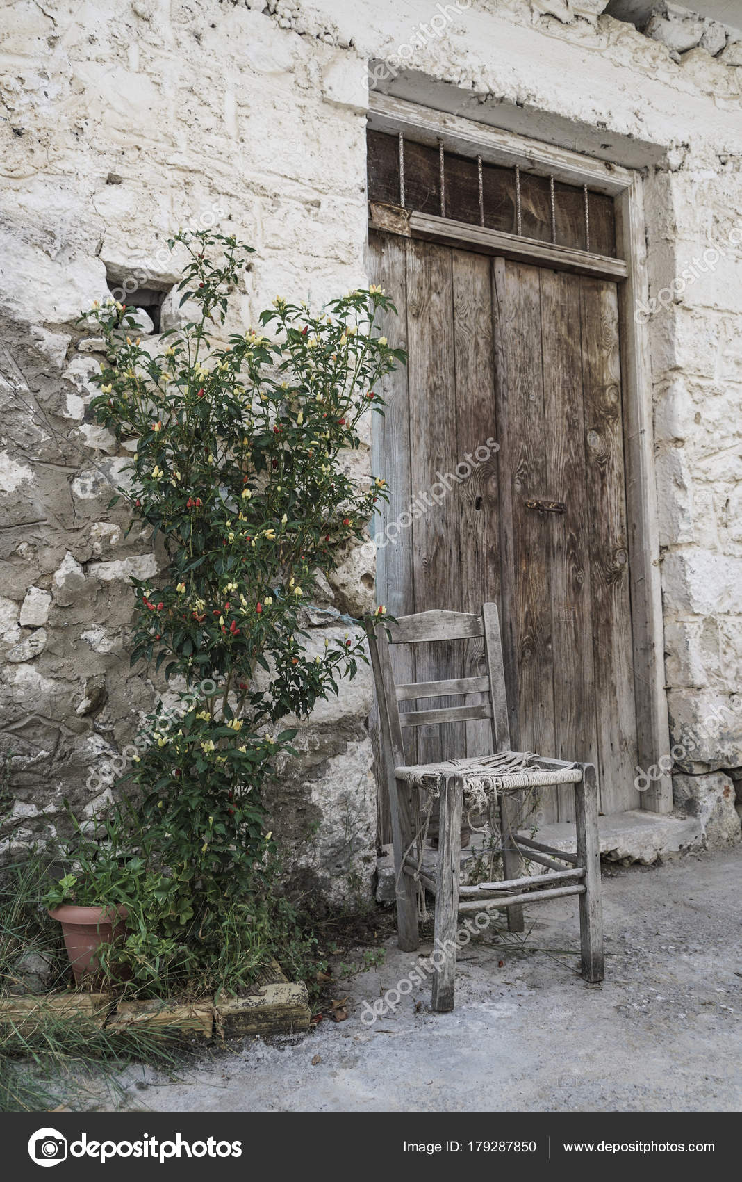 Broken Wooden Chair Front Door Street Stock Photo C Bernanamoglu