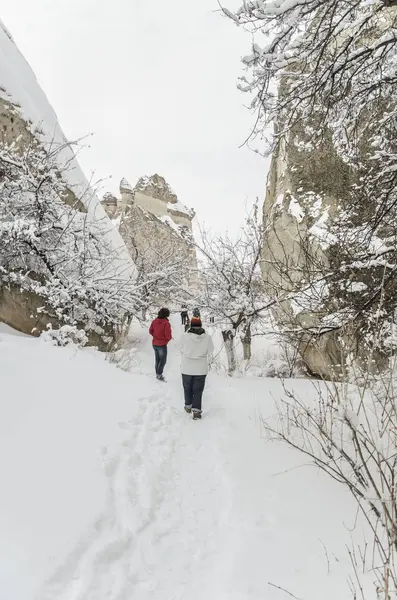 Personnes Marchant Sur Neige Hiver — Photo