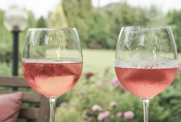 Verres Vin Jardin Été — Photo