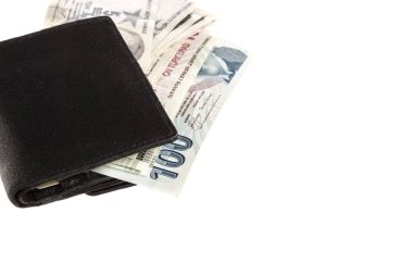 Beyaz izole bir cüzdan Türk Lirası