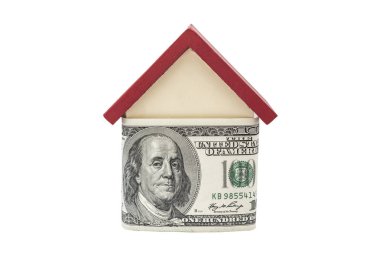 küçük bir ahşap ev beyaz Amerikan Doları kaplı