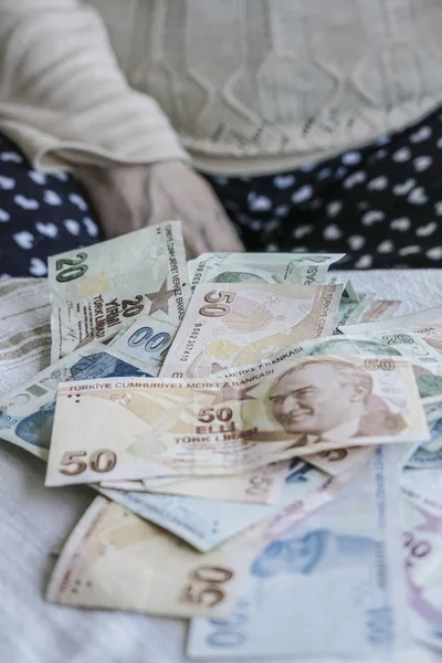 Turkish Lira Banknotes Table — Stock Photo, Image